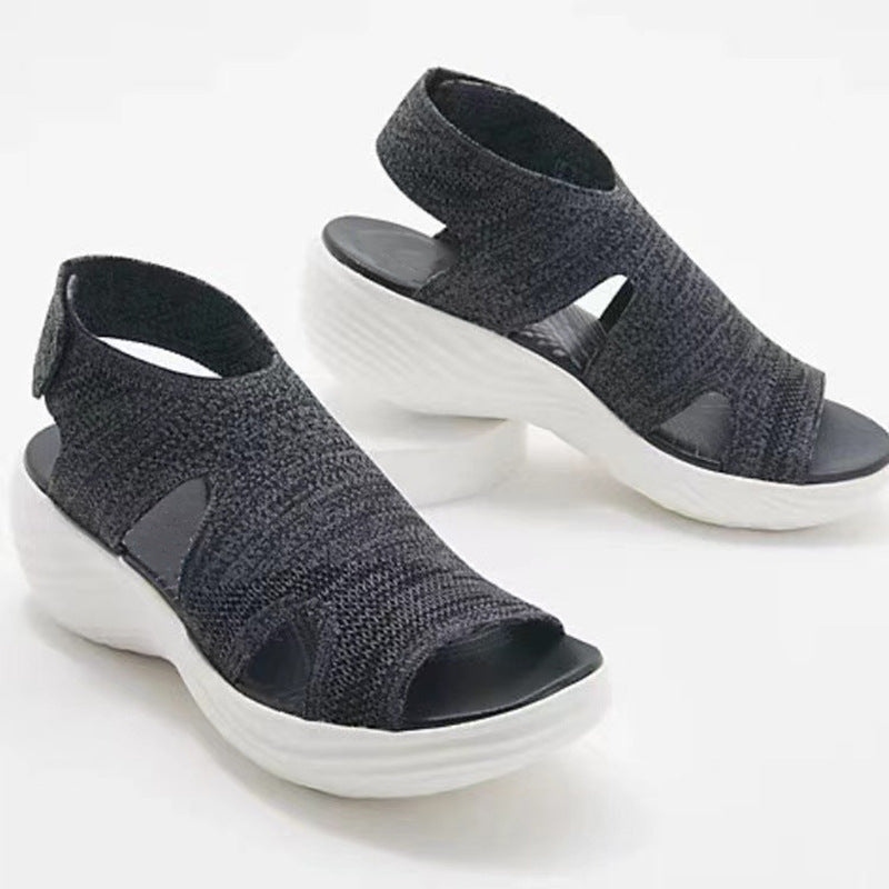 Women's Mesh Wedge Soft Sole Casual Sports Flat Fly Knit Sandals Shoes LadyShow.Store