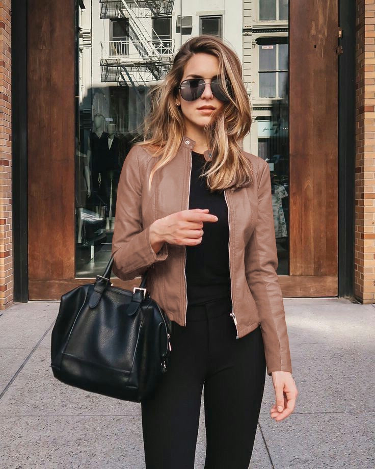 Autumn and winter women's fashion leather PU suit jacket Accent Plus