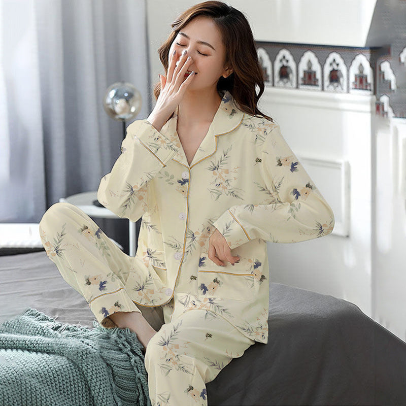 Elegant Women's Autumn And Winter Cotton-like Long Pajamas Two-piece Set Best YouTube Store