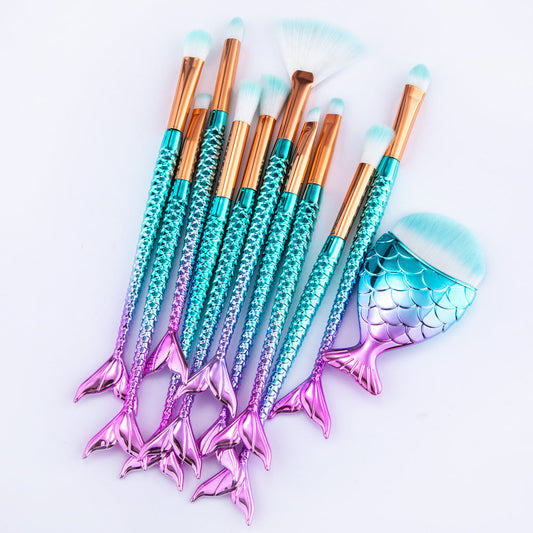 11pcs Makeup Brushes Kit Maquiagem Maquillaje New Mermaid Foundation Eyebrow Eyeliner Cosmetic Makeup Brushes LadyShow.Store
