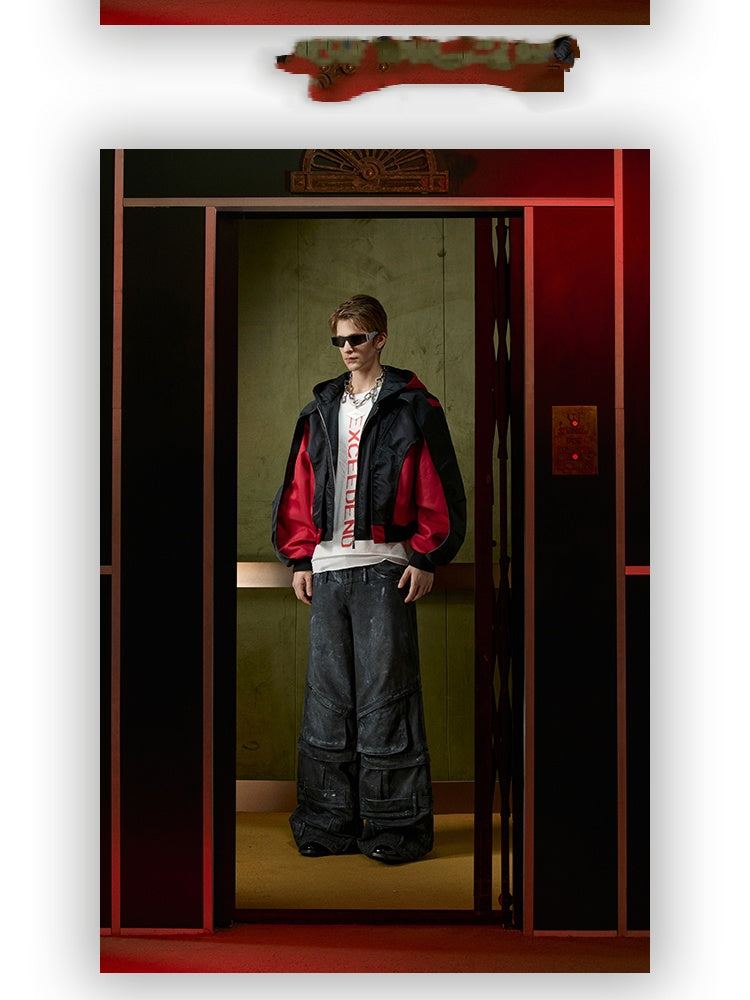 Profile Structure Splicing Quilted Short Hood Shell Jacket Accent Plus