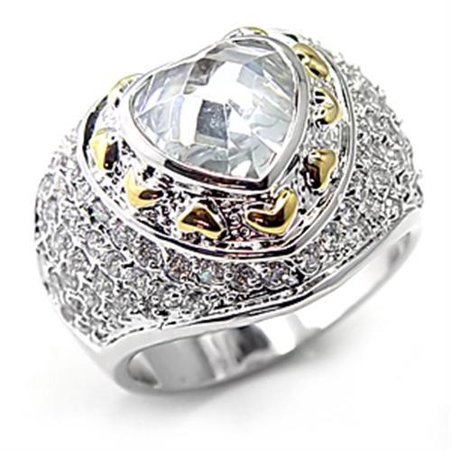 7X066 - Reverse Two-Tone Brass Ring with AAA Grade CZ  in Clear-0
