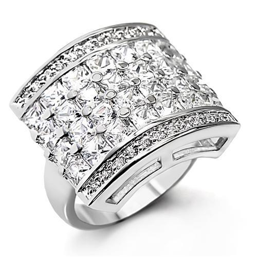 7X146 - Rhodium Brass Ring with AAA Grade CZ  in Clear-0