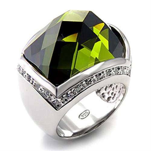 7X156 - Rhodium 925 Sterling Silver Ring with AAA Grade CZ  in Olivine color-0