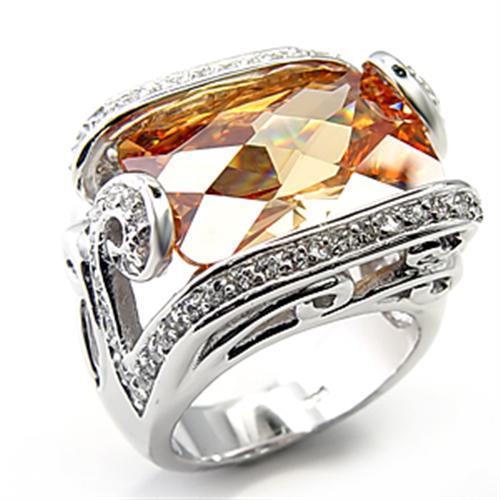 7X180 - Rhodium 925 Sterling Silver Ring with AAA Grade CZ  in Champagne Alamode