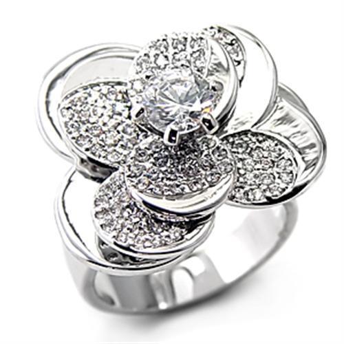 7X184 - Rhodium 925 Sterling Silver Ring with AAA Grade CZ  in Clear-0