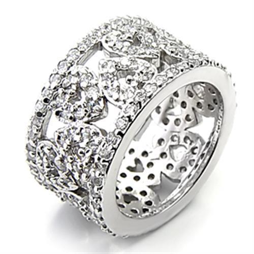 7X199 - Rhodium 925 Sterling Silver Ring with AAA Grade CZ  in Clear-0
