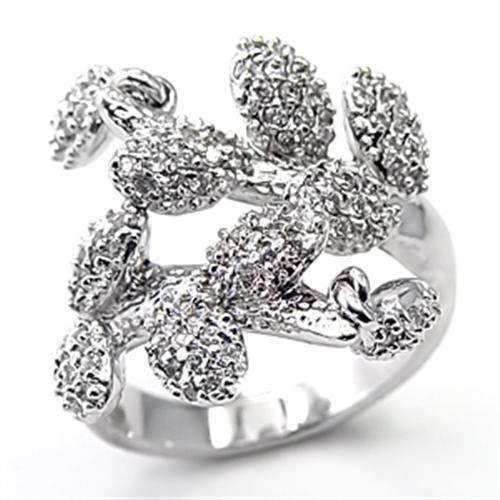 7X217 - Rhodium 925 Sterling Silver Ring with AAA Grade CZ  in Clear-0