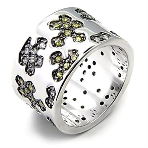7X229 - Rhodium + Ruthenium 925 Sterling Silver Ring with AAA Grade CZ  in Olivine color Alamode