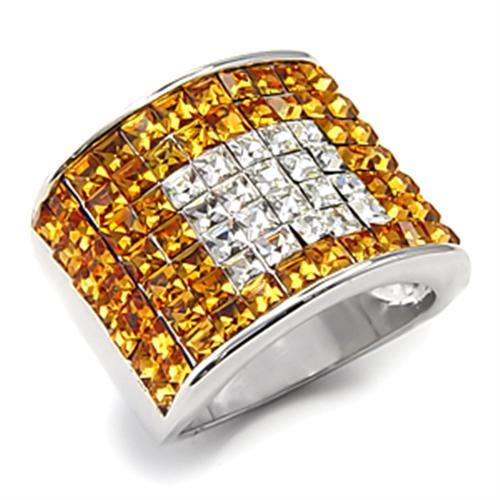7X242 - Rhodium 925 Sterling Silver Ring with Top Grade Crystal  in Topaz Alamode