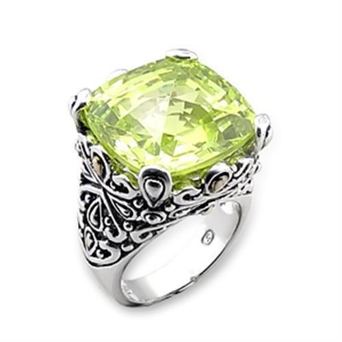 7X314 - Reverse Two-Tone 925 Sterling Silver Ring with AAA Grade CZ  in Apple Green color Alamode