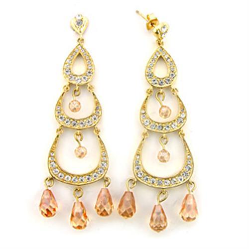 7X372 - Gold 925 Sterling Silver Earrings with AAA Grade CZ  in Champagne Alamode