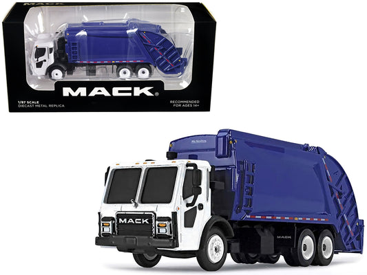 Mack LR with McNeilus Rear Load Refuse Body Blue and White 1/87 (HO) Diecast Model by First Gear W2B