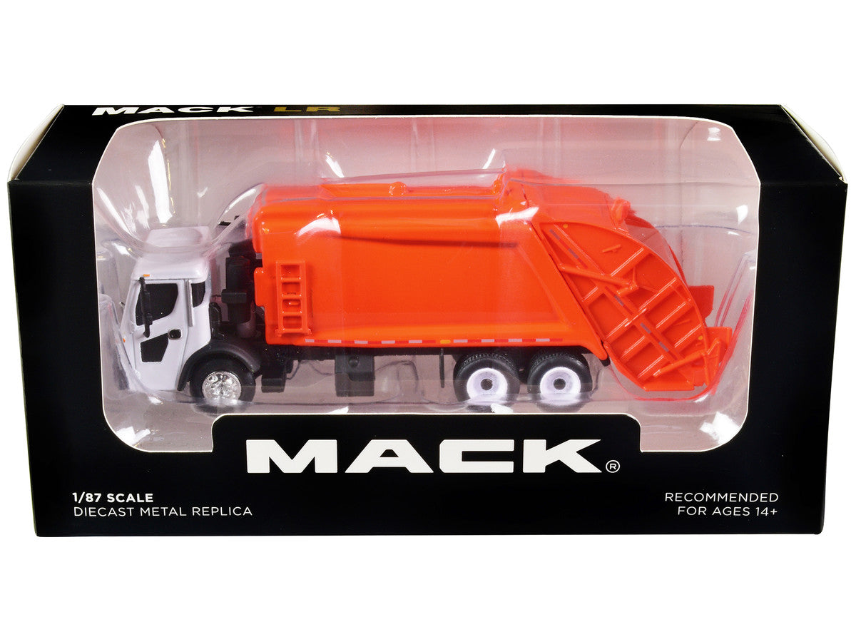 Mack LR with McNeilus Rear Load Refuse Body Orange and White 1/87 (HO) Diecast Model by First Gear First Gear