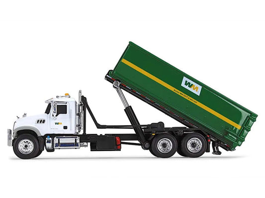 Mack Granite MP Refuse Garbage Truck with Tub-Style Roll-Off Container "Waste Management" White and Green 1/87 (HO) Diecast Model by First Gear First Gear