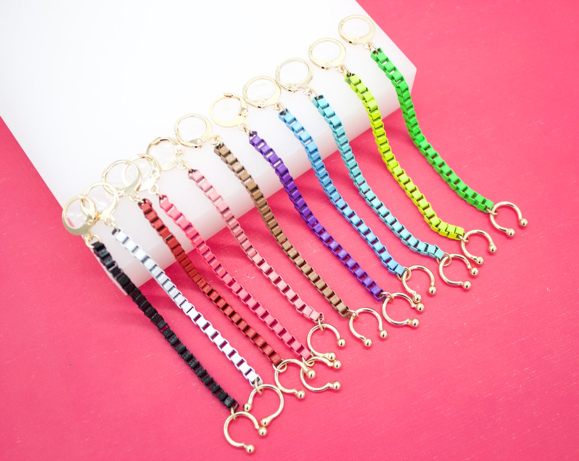 Gold Filled Enamel Box Chain Earring Ear Cuff Earrings (L190) MIA Jewelry
