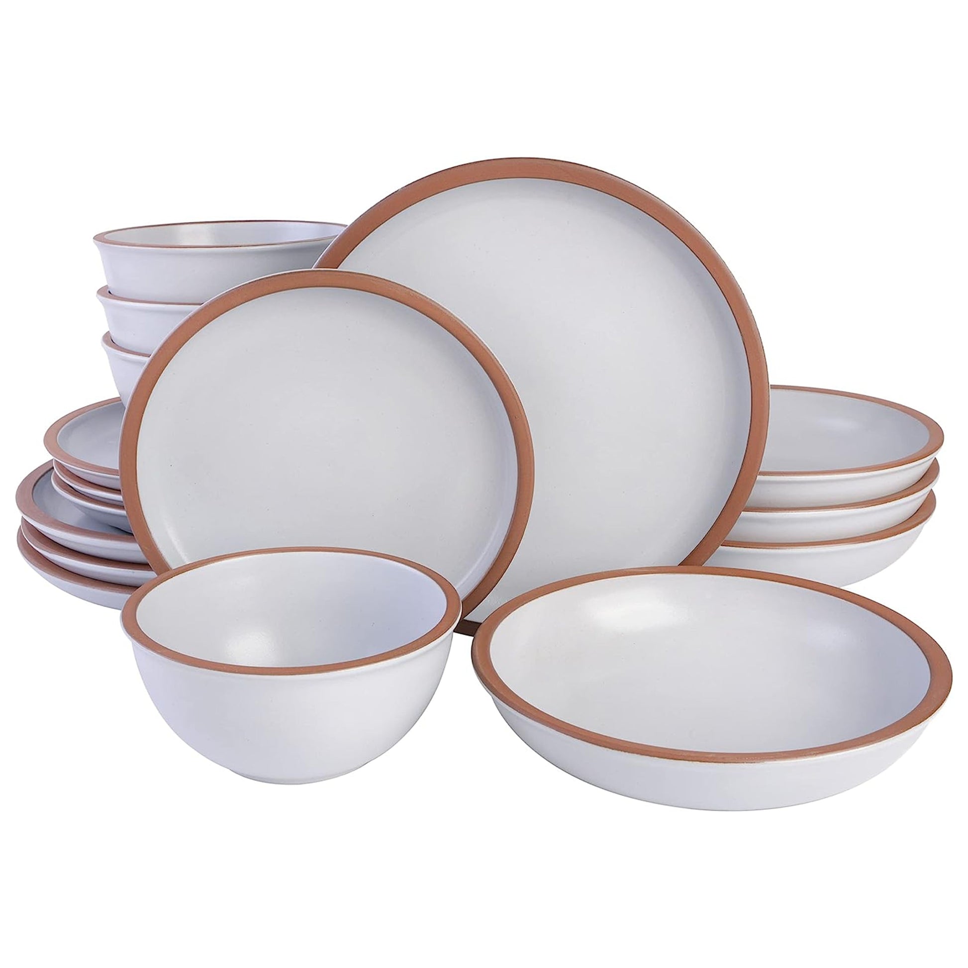 Soho Lounge Lagos 16 Piece Terracotta Double Bowl Dinnerware Set in Solid Matte White W2B