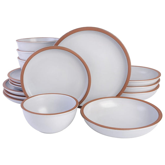 Soho Lounge Lagos 16 Piece Terracotta Double Bowl Dinnerware Set in Solid Matte White W2B