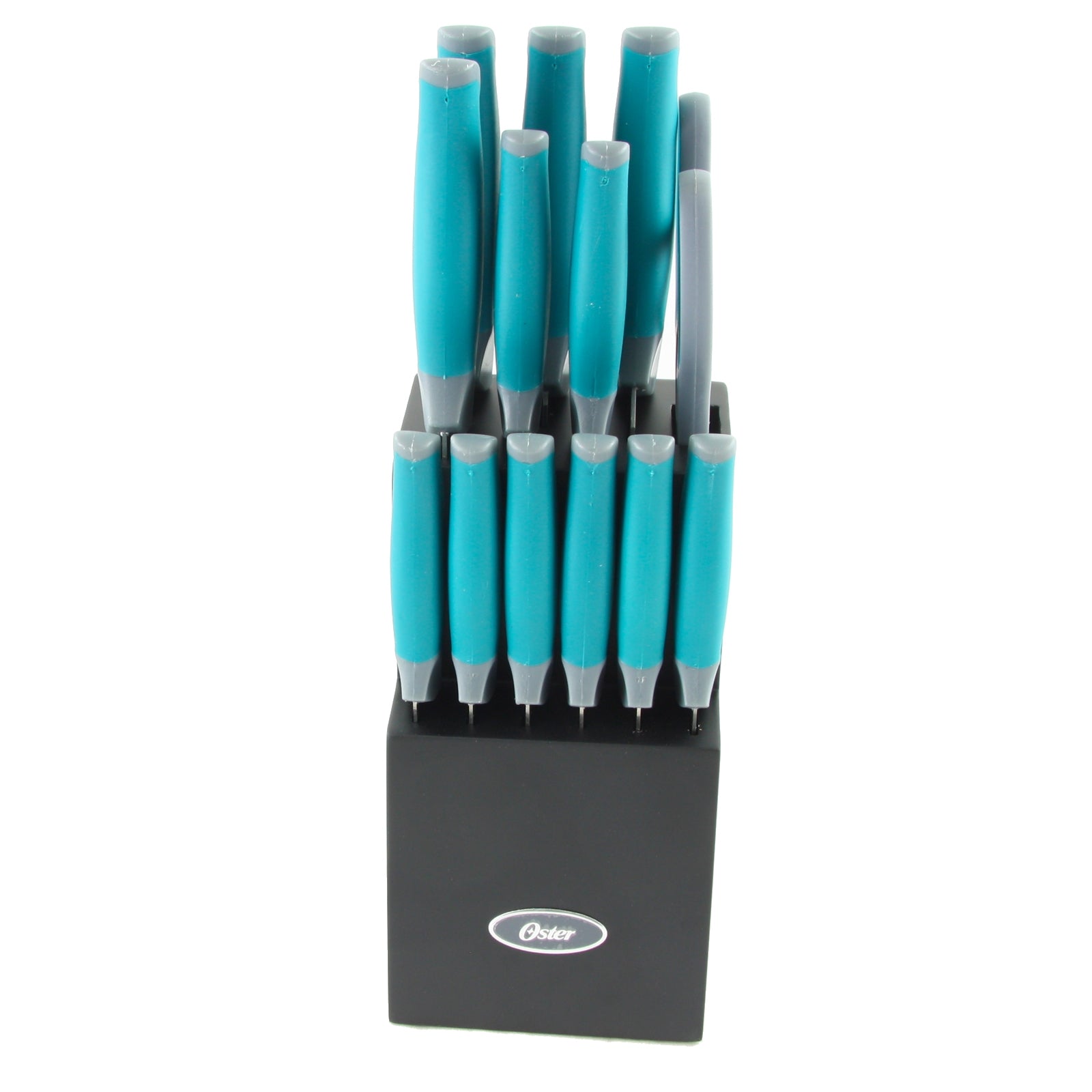 Oster Lindbergh 14 Piece Stainless Steel Cutlery Set in Teal with Wooden Block W2B