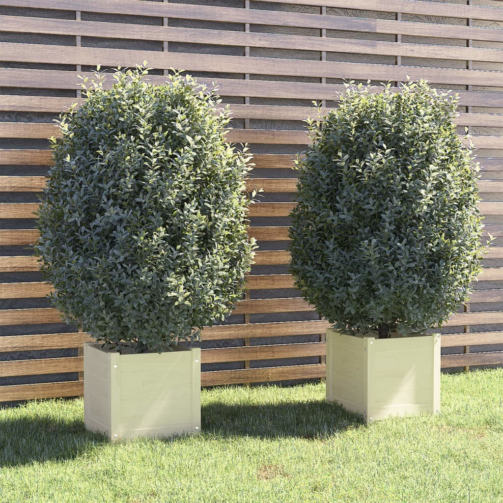 Garden Planters 2 pcs White 15.7"x15.7"x15.7" Solid Wood Pine W2B