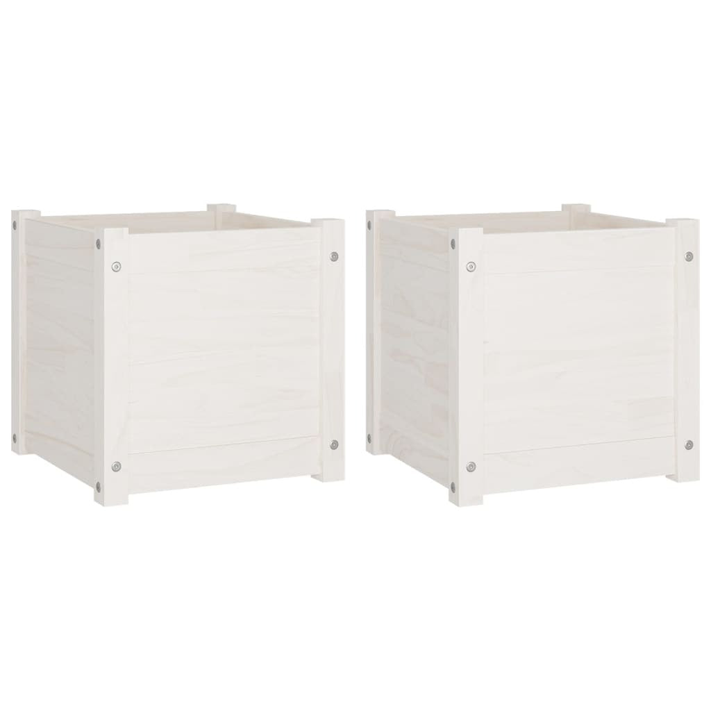 Garden Planters 2 pcs White 15.7"x15.7"x15.7" Solid Wood Pine W2B