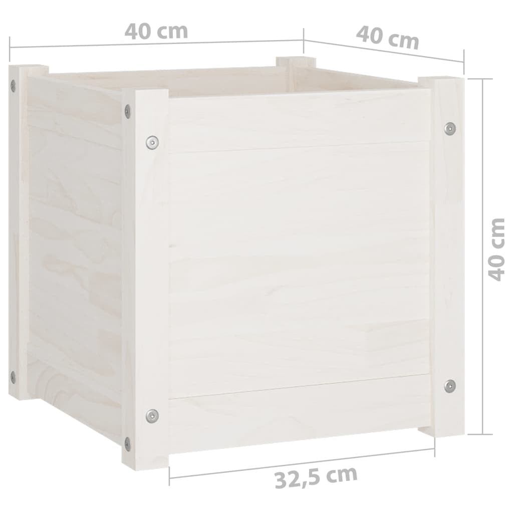 Garden Planters 2 pcs White 15.7"x15.7"x15.7" Solid Wood Pine W2B