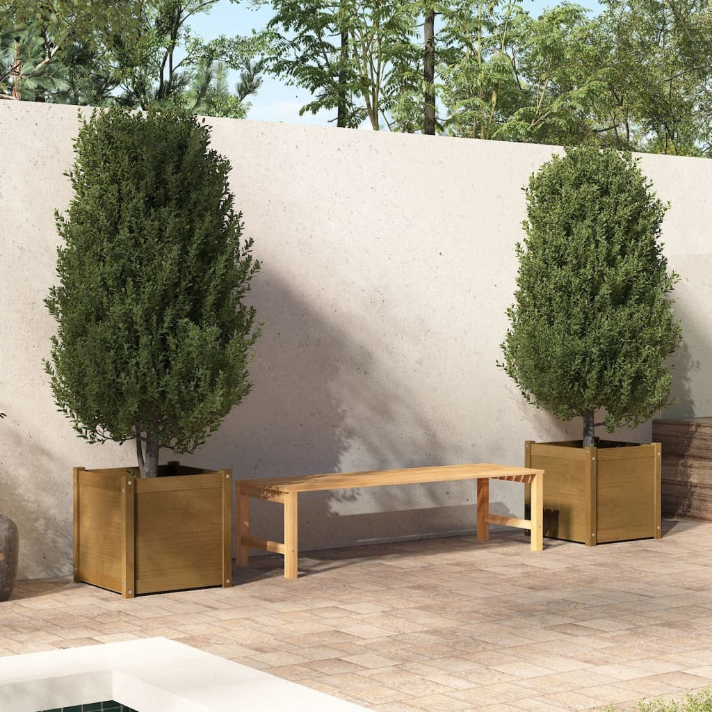 Garden Planters 2 pcs Honey Brown 19.7"x19.7"x19.7" Solid Wood Pine W2B