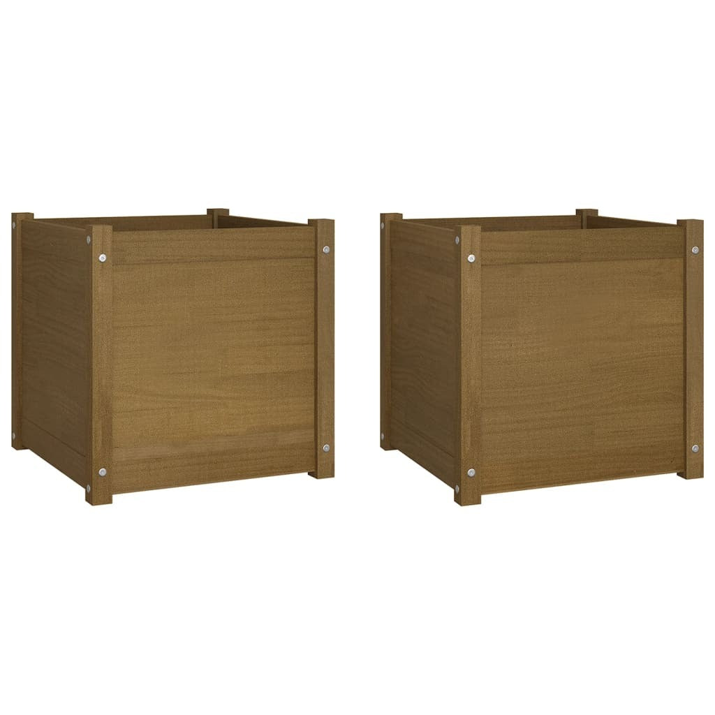 Garden Planters 2 pcs Honey Brown 19.7"x19.7"x19.7" Solid Wood Pine W2B