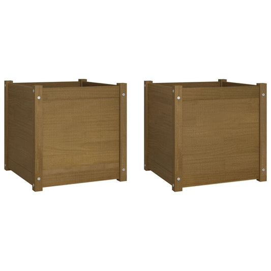 Garden Planters 2 pcs Honey Brown 19.7"x19.7"x19.7" Solid Wood Pine W2B