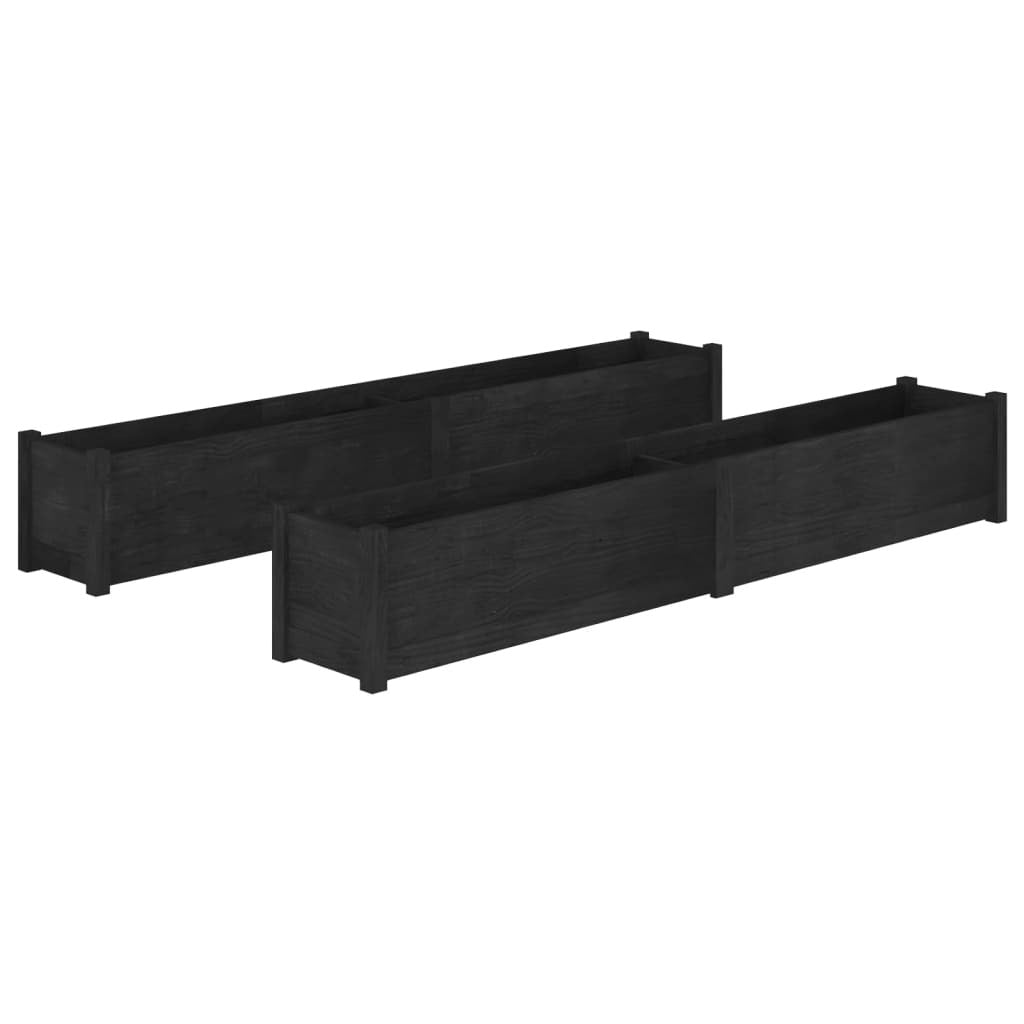 Garden Planters 2 pcs Black 78.7"x12.2"x12.2" Solid Wood Pine W2B