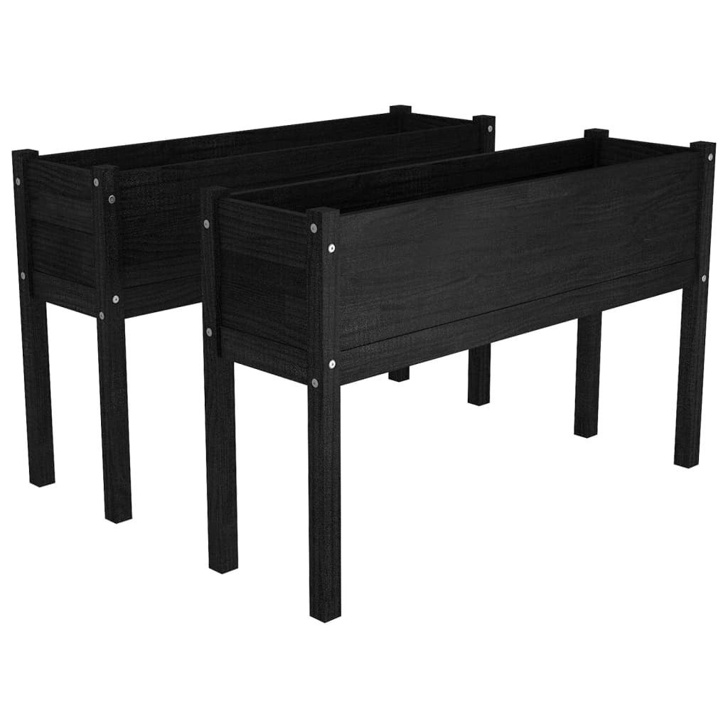 Garden Planters 2 pcs Black 43.3"x12.2"x27.6" Solid Wood Pine W2B