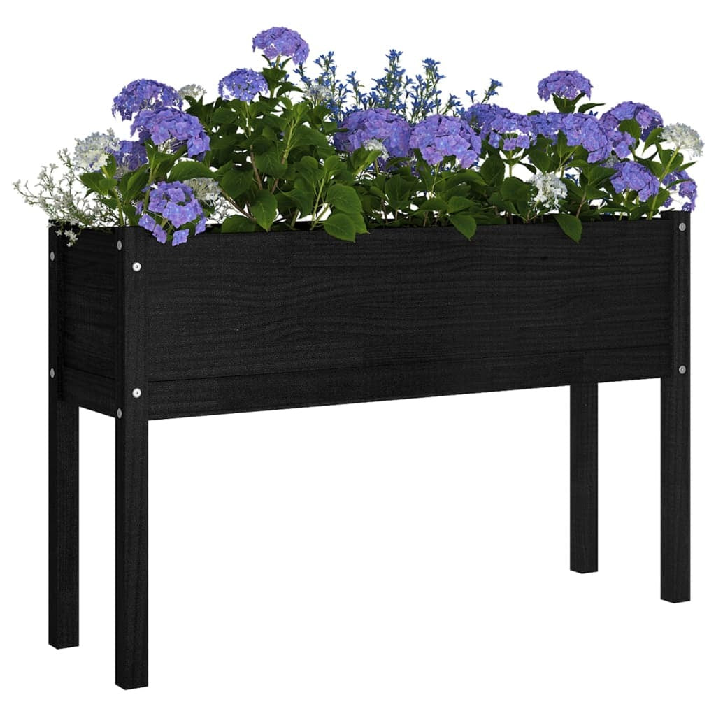 Garden Planters 2 pcs Black 43.3"x12.2"x27.6" Solid Wood Pine W2B