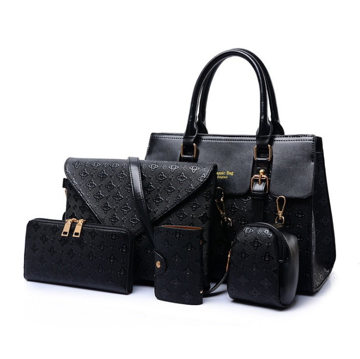 Luxury PU Leather Handbag Set for Women - Black Multi-Functional Crossbody Bags with Zip Pockets (Black/Gold/Blue/White Accents) LadyShow.Store