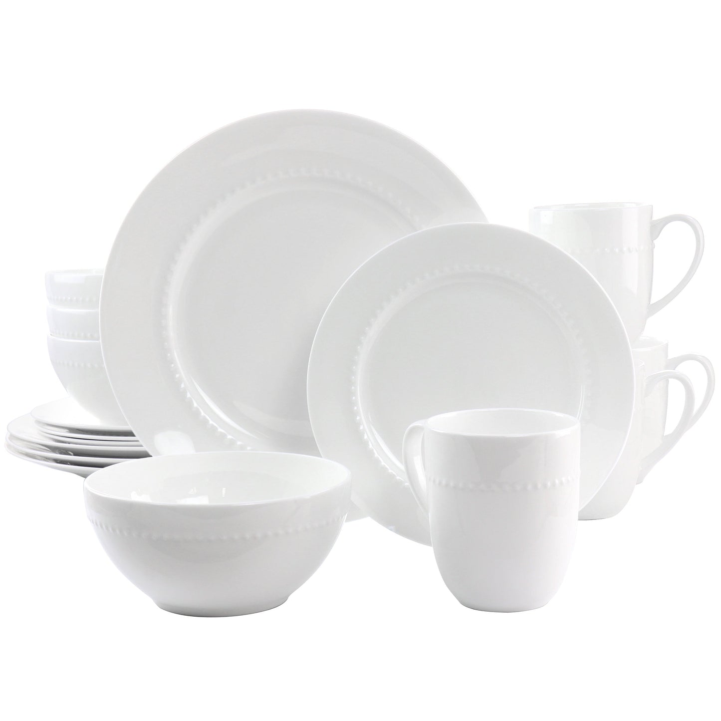 Gibson Elite 16 Piece Embossed Bone China Dinnerware Set in White W2B
