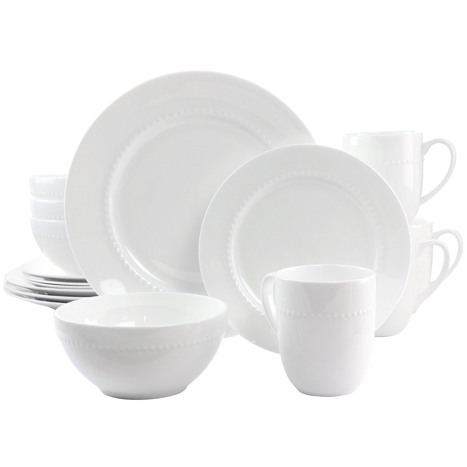 Gibson Elite 16 Piece Embossed Bone China Dinnerware Set in White W2B