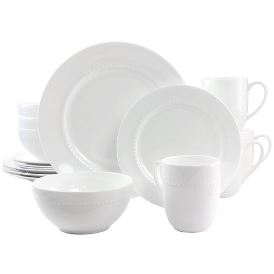Gibson Elite 16 Piece Embossed Bone China Dinnerware Set in White W2B