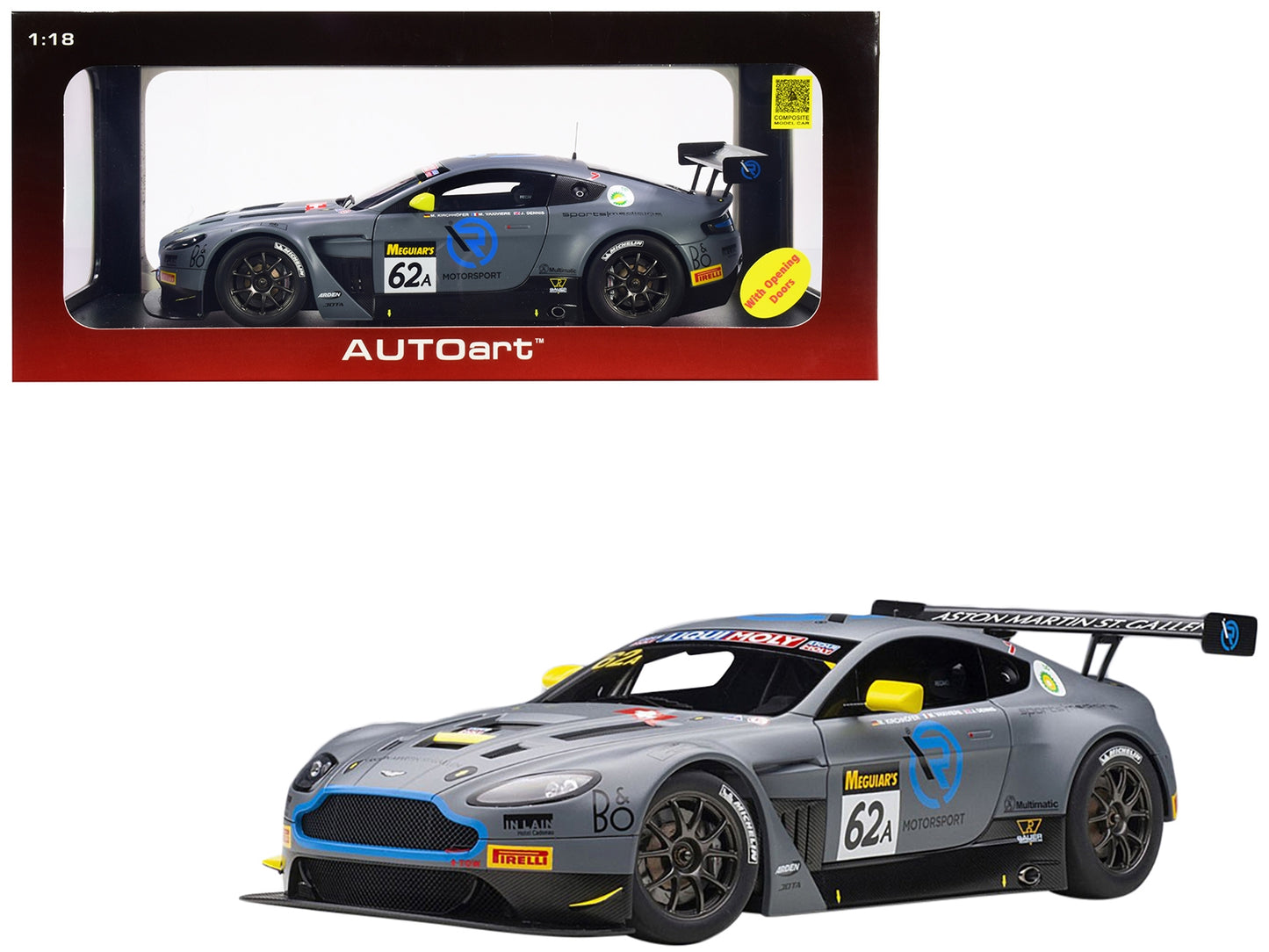 Aston Martin Vantage V12 GT3 #62A J. Dennis - M. Vaxiviere - M. Kirchhoefer Team R-Motorsport Bathurst 12H (2019) 1/18 Model Car by Autoart