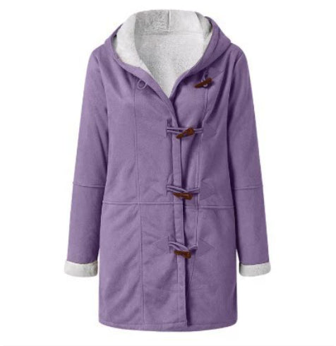 Winter Button Coat Fashion Warm Hooded Jacket With Pockets Women's Clothing LadyShow.Store