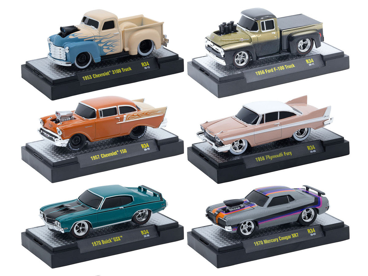 "Ground Pounders" 6 Cars Set Release #34 IN DISPLAY CASES Limited Edition 1/64 Diecast Model Cars by M2 Machines M2
