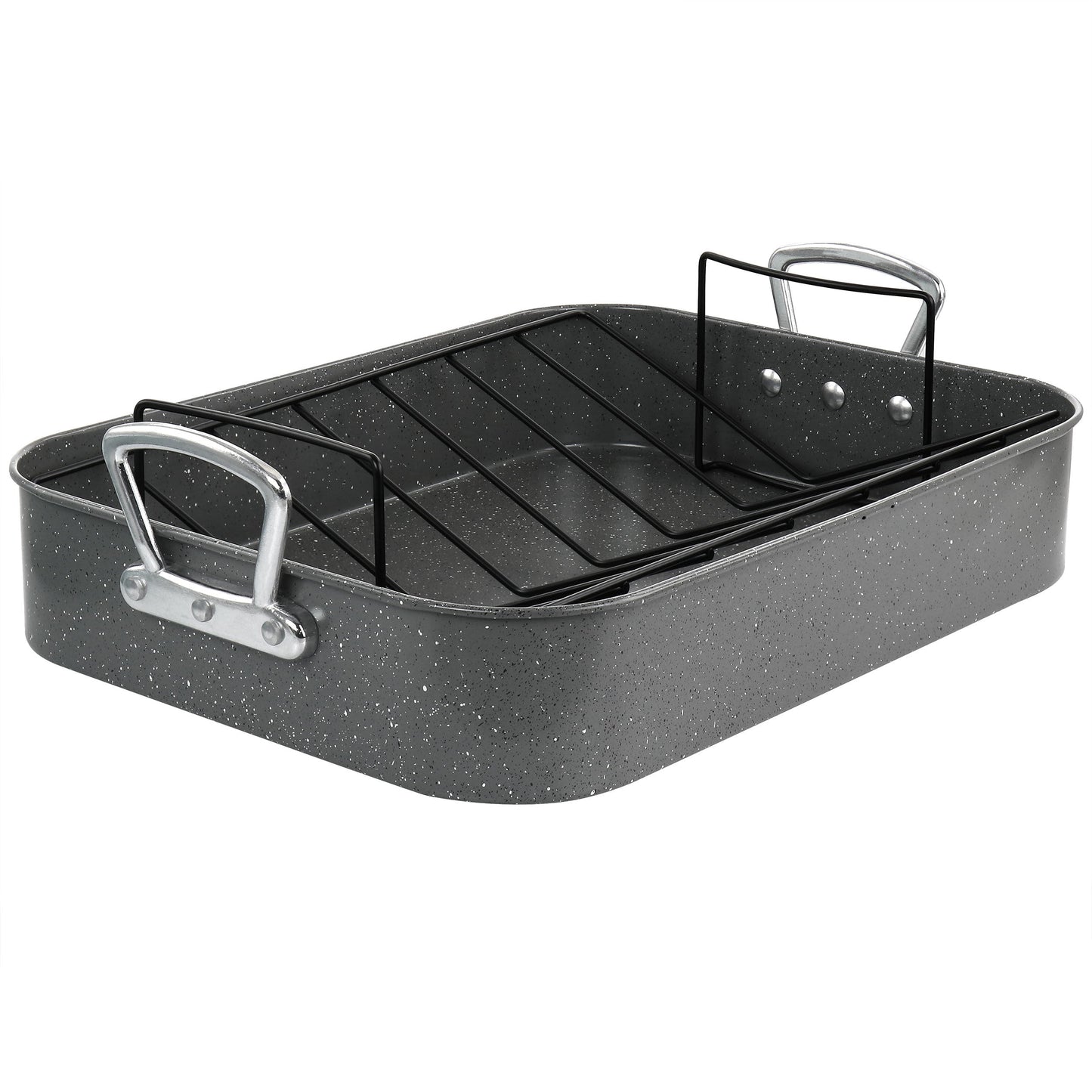 Gibson Greystone 2 Piece Carbon Steel 16.25in. Turkey Roaster Set in Speckled Grey W2B