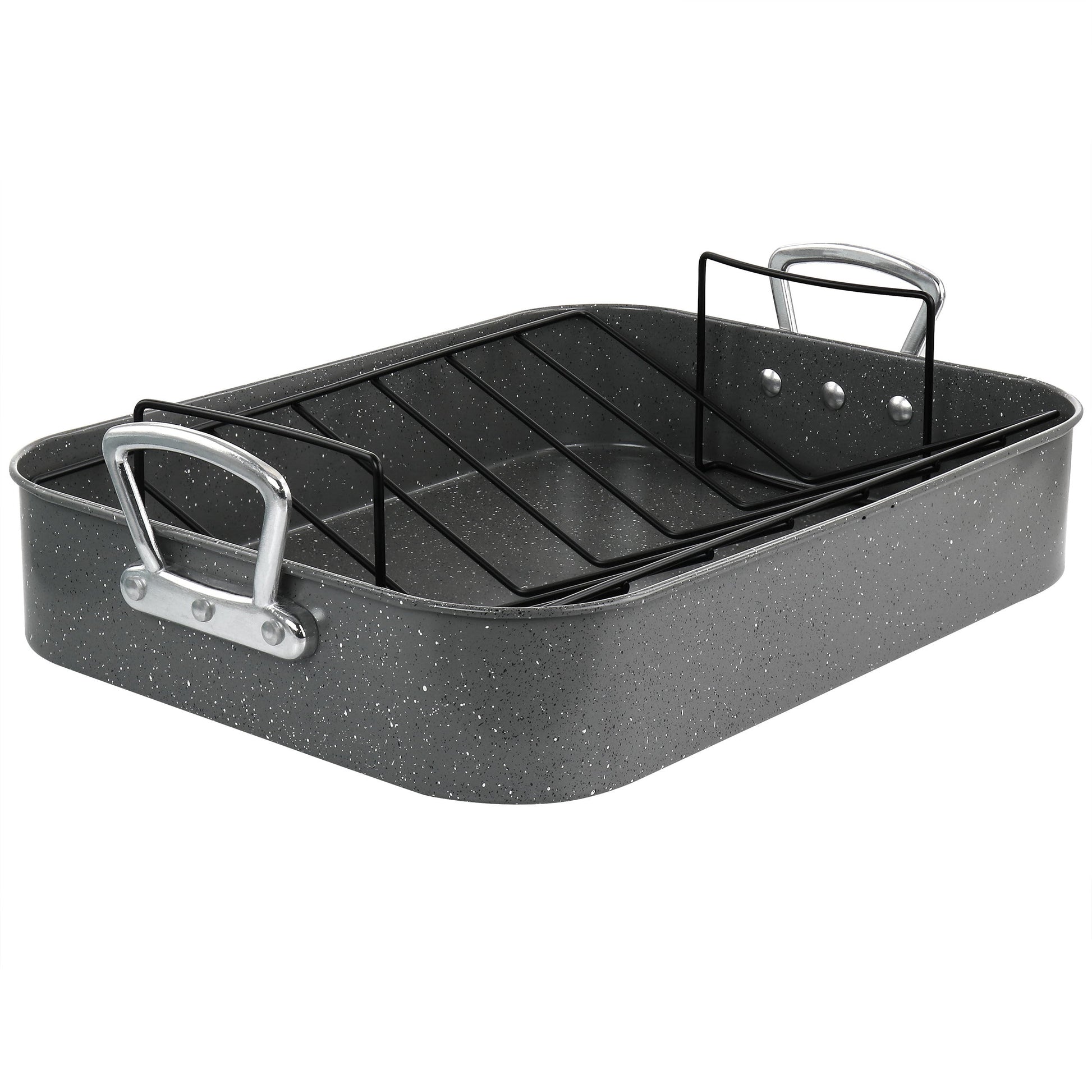 Gibson Greystone 2 Piece Carbon Steel 16.25in. Turkey Roaster Set in Speckled Grey W2B