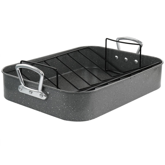 Gibson Greystone 2 Piece Carbon Steel 16.25in. Turkey Roaster Set in Speckled Grey W2B