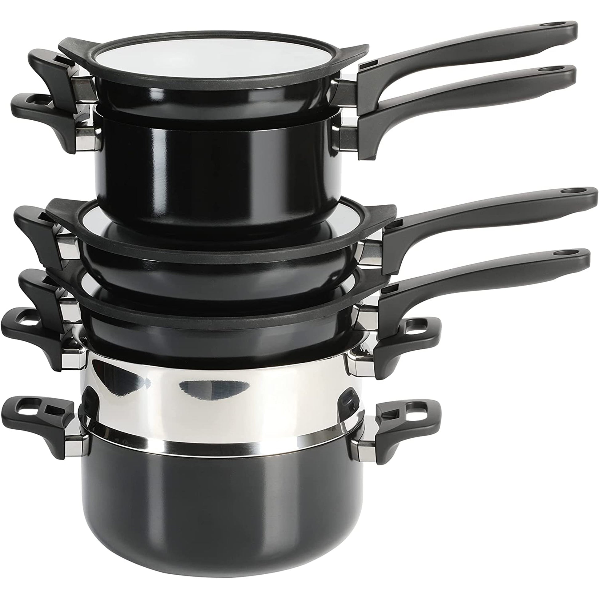 Kenmore Elite Grayson 9 Piece Nonstick Aluminum Stackable Cookware Set in Black W2B