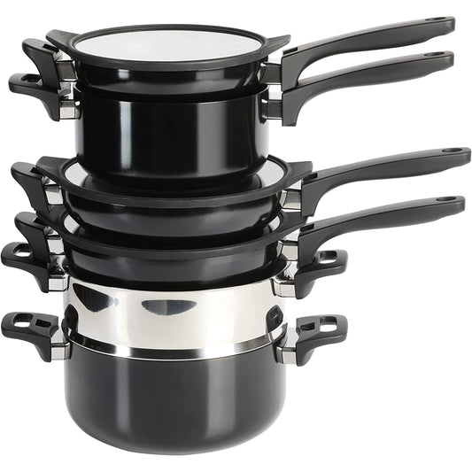 Kenmore Elite Grayson 9 Piece Nonstick Aluminum Stackable Cookware Set in Black W2B