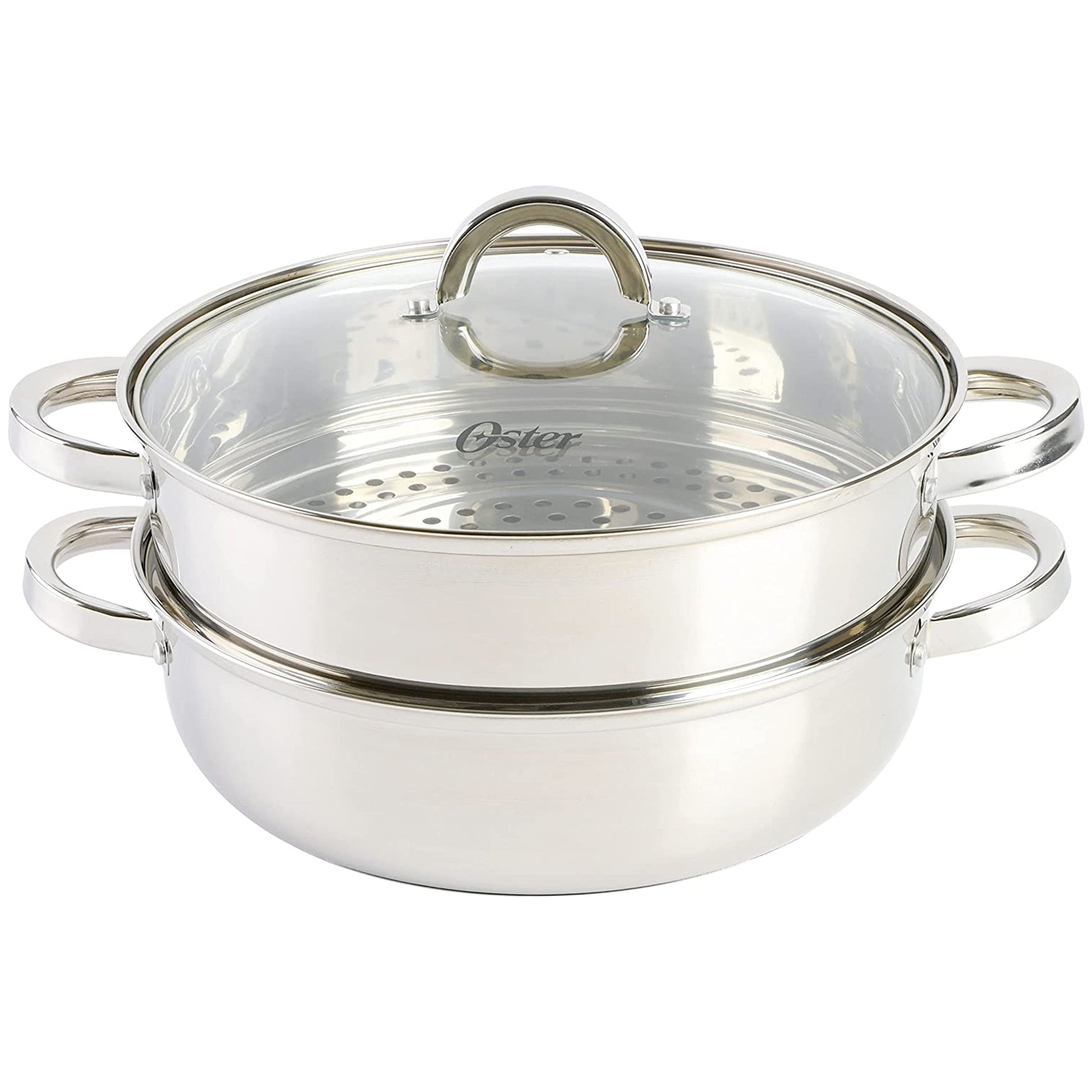 Oster Sangerfield 3 Piece 11 Inch Stainless Steel Everyday Pan with Steamer and Lid W2B