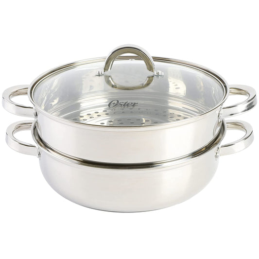Oster Sangerfield 3 Piece 11 Inch Stainless Steel Everyday Pan with Steamer and Lid W2B