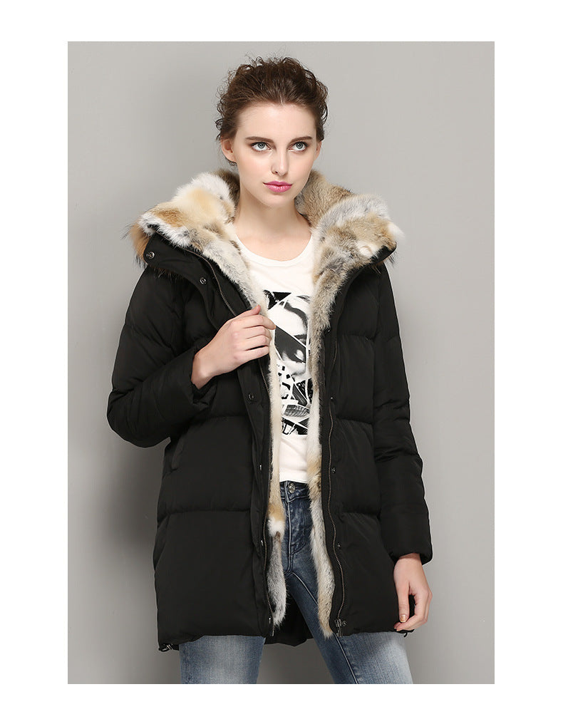High-end Rabbit Fur Eiderdown Outerwear Mid-length Padded Coat Women LadyShow.Store