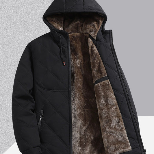 Men's Jacket With Fleece And Thick Cotton, Casual Hooded Stand-up Collar Best YouTube Store