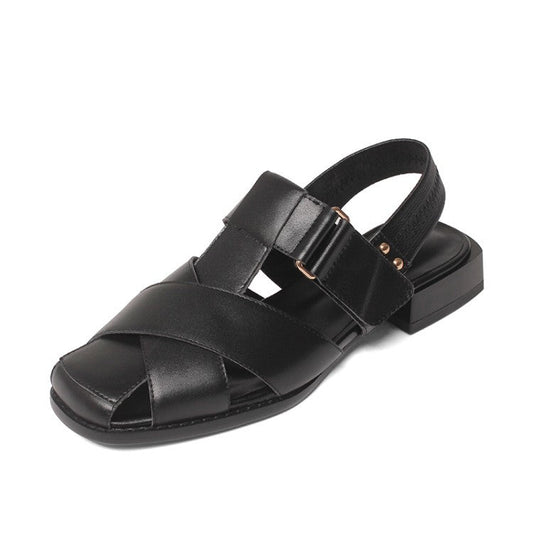 Retro Low-heel Velcro Thick-heeled Sandals for Women Best YouTube Store