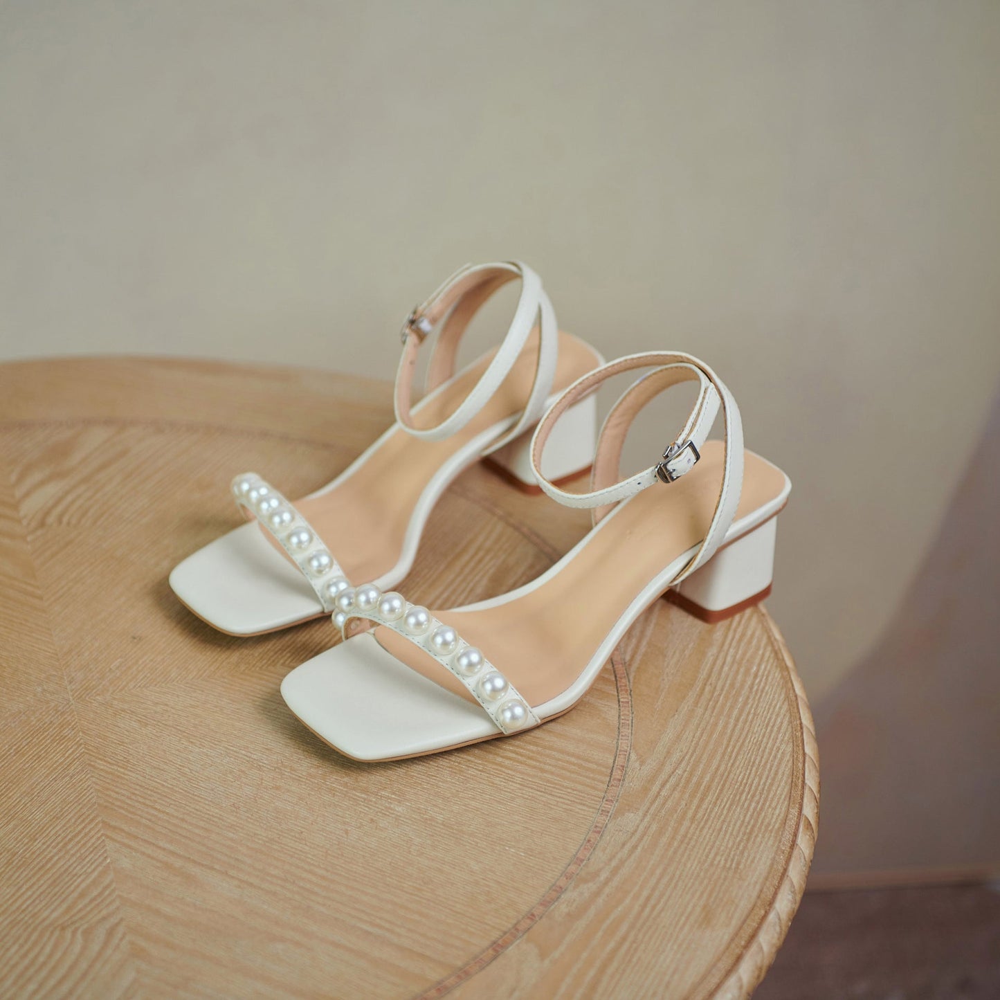 Fairy Style Pearl Women's Sandals with Thick Square Heel Best YouTube Store